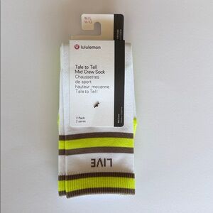 lululemon athletica 2 pack Tale to Tell Mid Crew Socks - White/Neon/Brown M/L